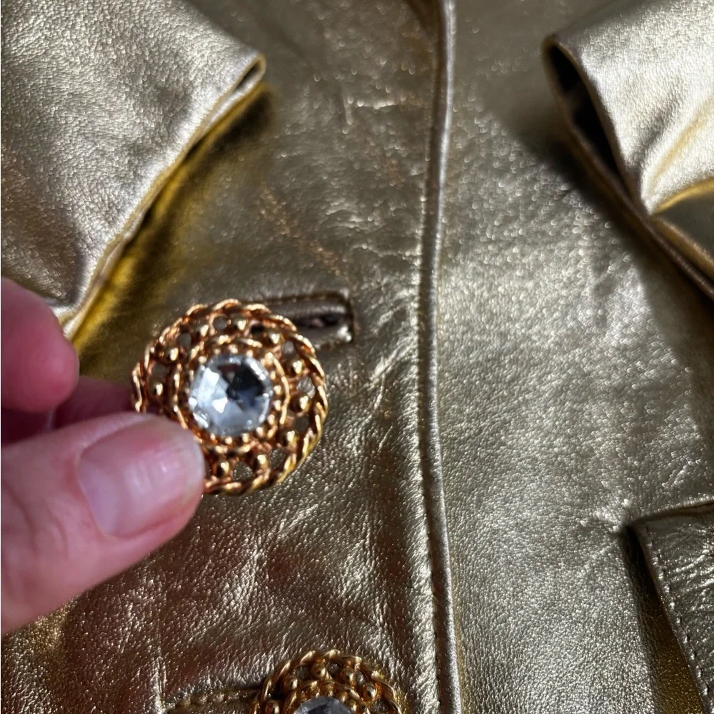 Vintage Lillie Rubin Suit Jacket & Skirt Set in Gold metallic leather 80 90s L - Picture 11 of 13